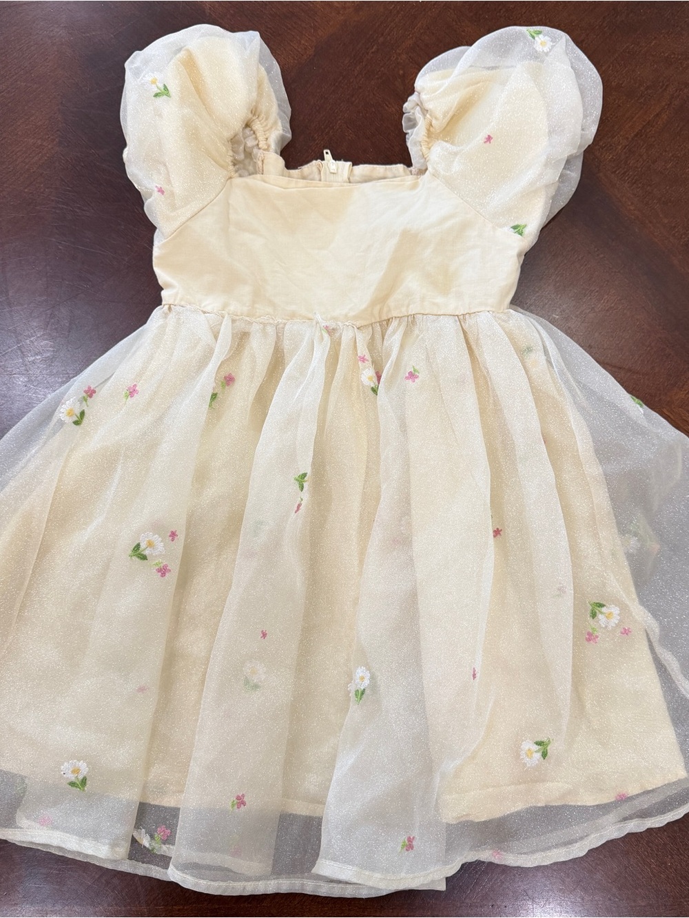 Audrey Camille Girls’ Butter Yellow Floral Tulle Puff Sleeve Dress | 5T